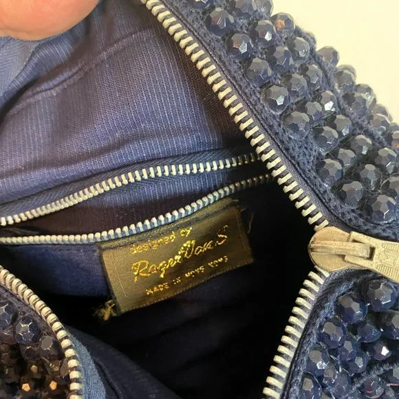 Vintage Roger Van S Blue & Red Beaded Gemoetric Shoulder Purse - Picture 7 of 7